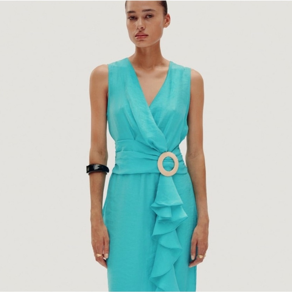 Zara  Turquoise Ruffle Dress - Picture 2 of 6